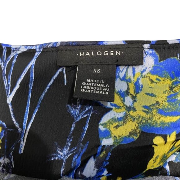 Halogen Floral Bright Blue Black V-Neck Sleeveless Blouse Top XS Polyester - Picture 9 of 12